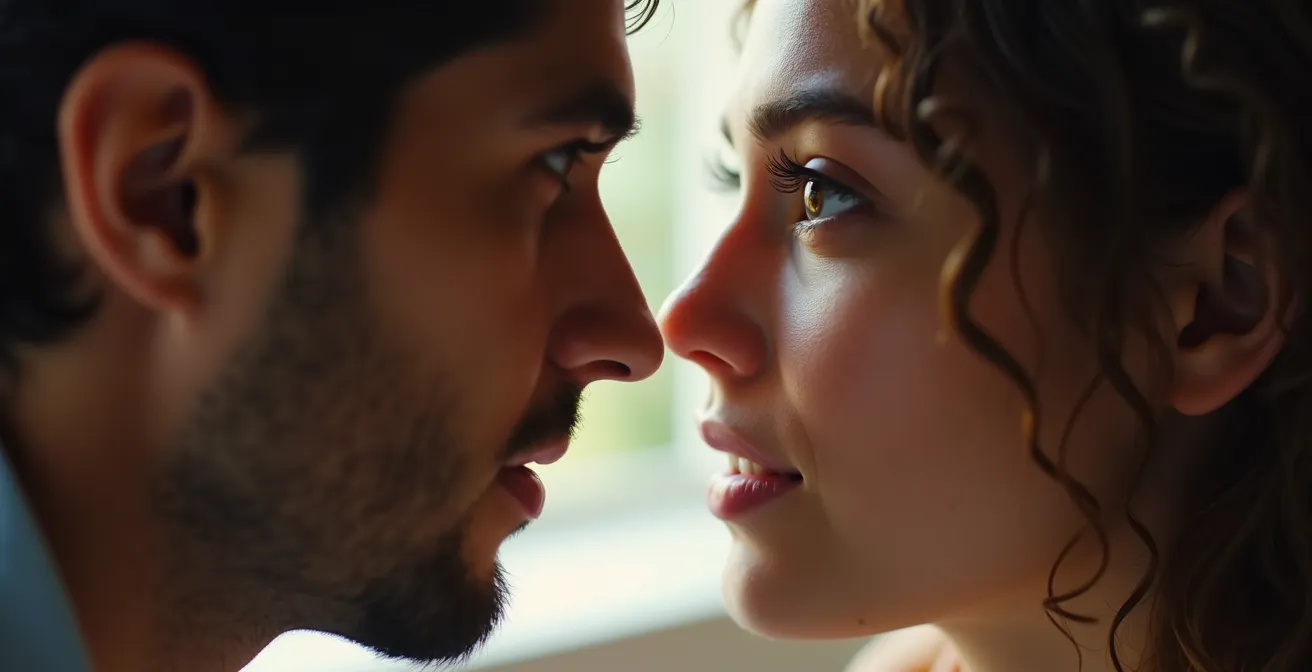 Close-up of two people engaged in mindful listening during a conversation