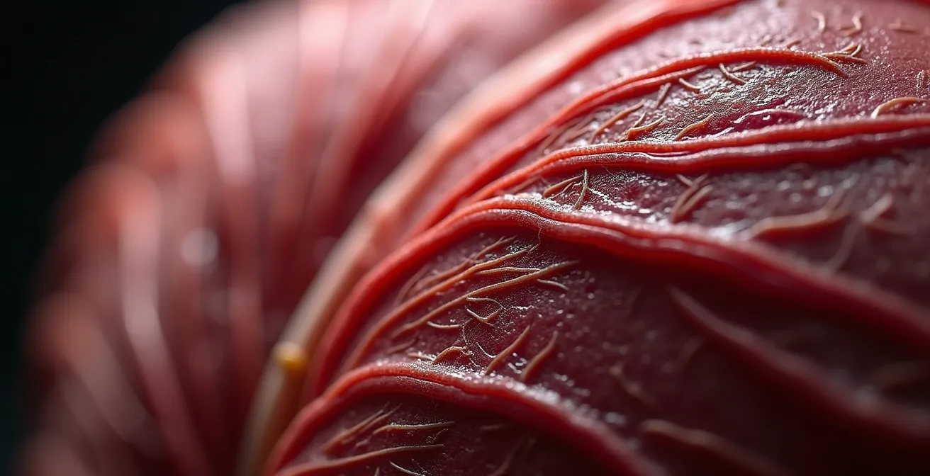 Macro view of muscle fiber structure showing age-related changes