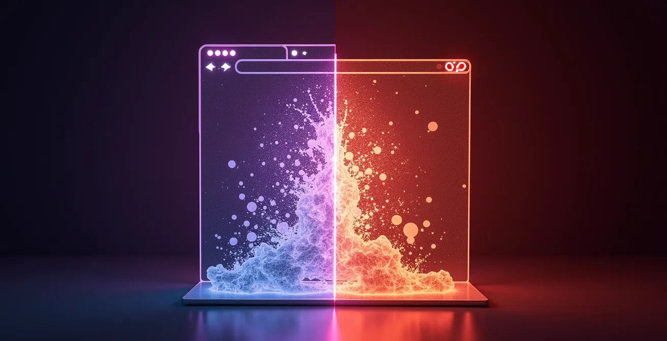 Split-screen comparison showing data flow through different browser shields