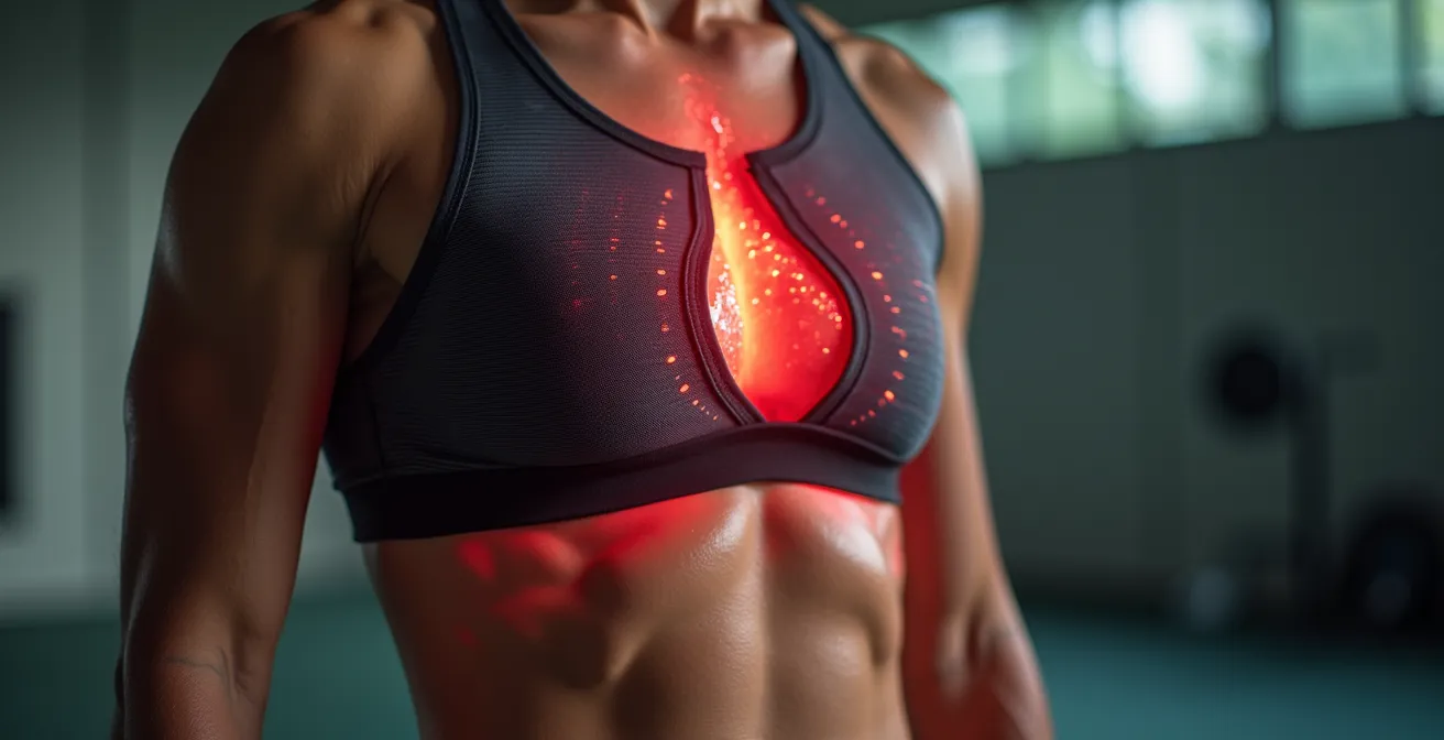 Macro view of athlete's diaphragmatic breathing technique