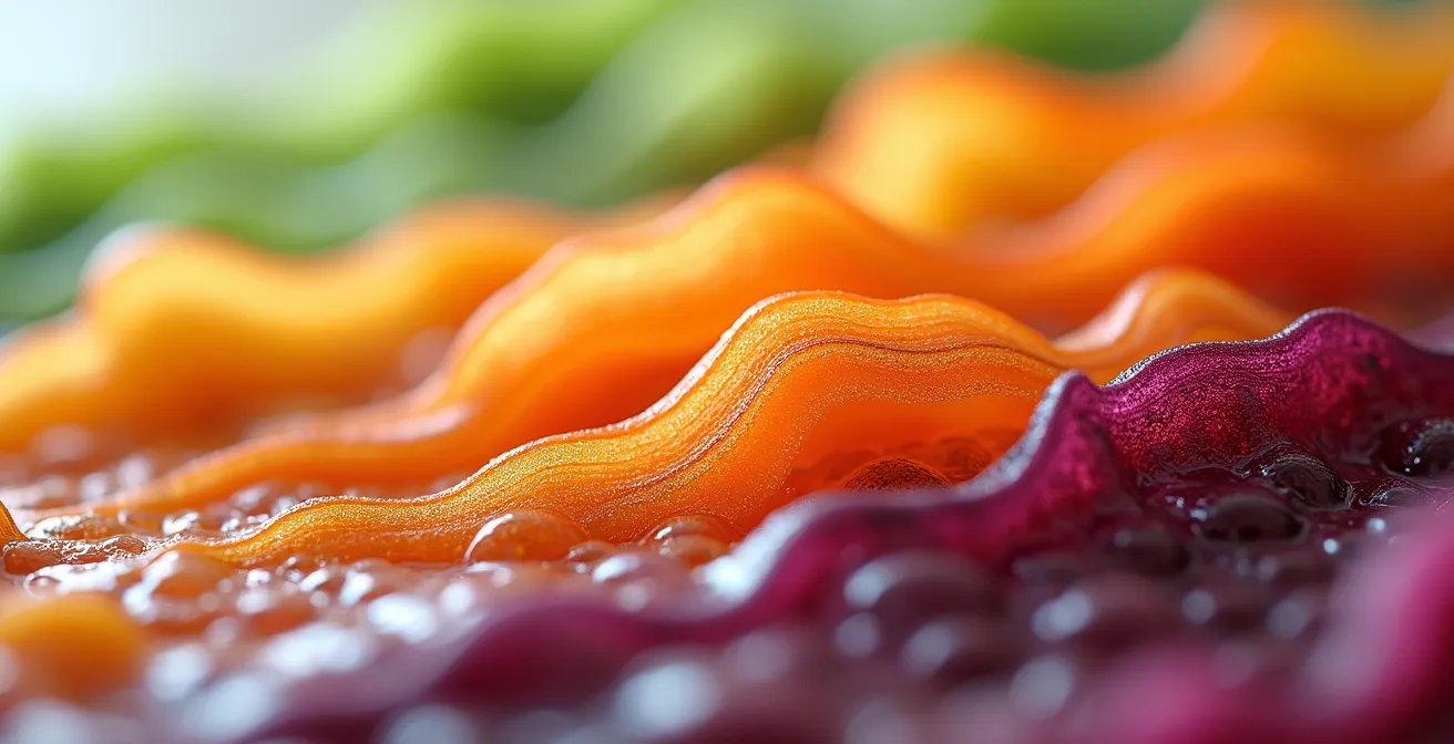Macro view of fiber gel formation in the digestive system, showing how it slows glucose absorption.