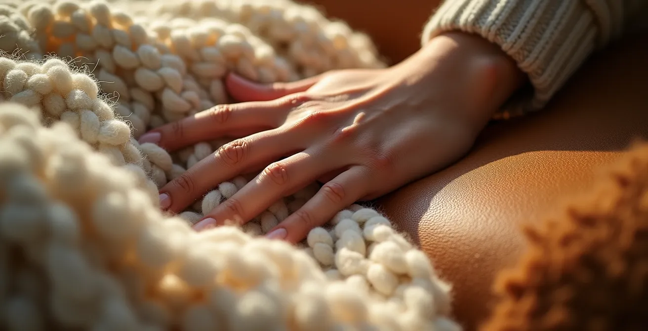 Close-up of multiple calming textures including wool, cashmere, and linen