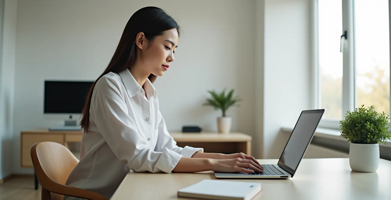 Person practicing grounding exercises during a video conference